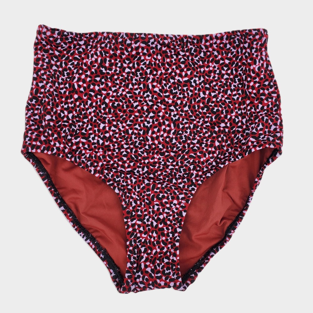 Amazon Essentials High Waisted Bikini Bottom XSmall Brick Red Leopard Lined New